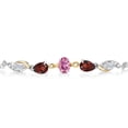 thumbnail image 2 of Gem Stone King 925 Silver and 10K Yellow Gold Pink Moissanite Red Garnet White Moissanite and Lab Grown Diamond Tennis Bracelet for Women By Keren Hanan (1.68 cttw, Adjustable up To 9 inch), 2 of 4