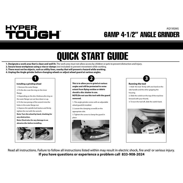 Hyper Tough 6 Amp Corded Angle Grinder with Handle, Adjustable