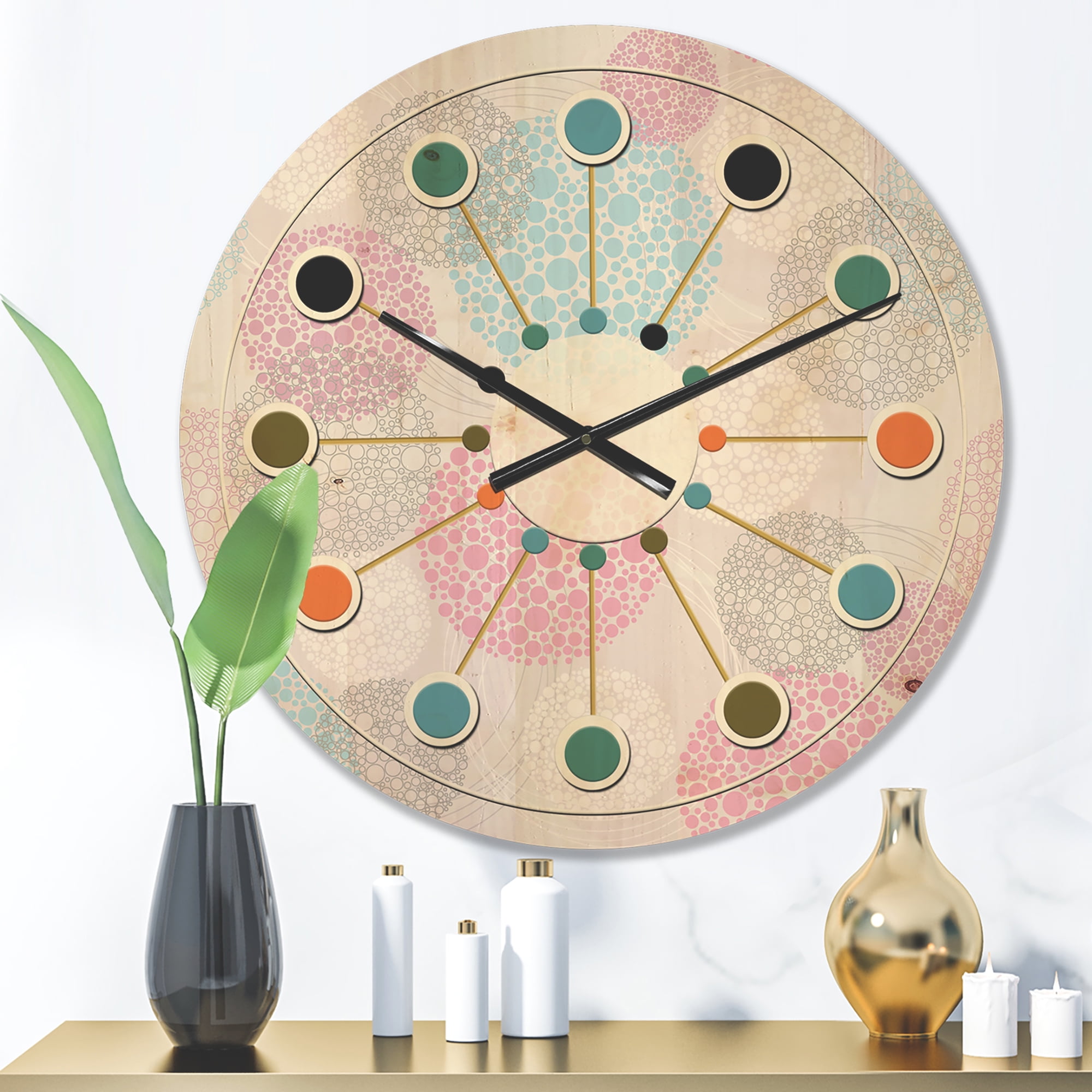 Designart 'Circular Abstract Retro Pattern Geometric III' Mid-Century Modern Wood Wall Clock