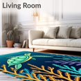 thumbnail image 2 of ODIKA 6'x9' Machine Washable Non-Slip Area Rug, Exotic Lagoon Endangered Species Conservation Entrance High Traffic Rug, Blue, 718110, 2 of 7