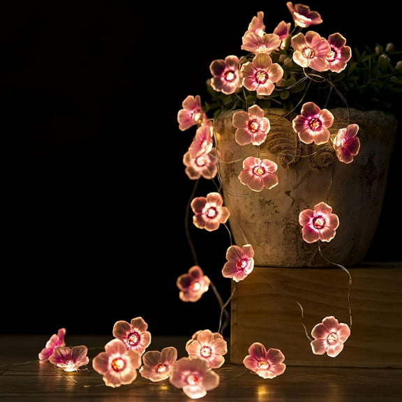 Flower String Lights Indoor 3D Cherry Blossom Fairy Lights, 10ft 30 LEDs Battery Operated String Lights for Kids Girls Bedroom, Christmas, Spring, Nursery, Wedding Decoration
