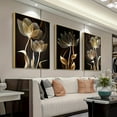 thumbnail image 2 of [Modern Wall Art] 3pcs Modern Black & Golden Floral Wall Art | Frameless Canvas, Easy to Install, 15.7x23.6in for Living Room, 2 of 4