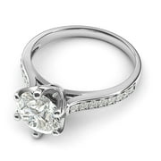 Sterling Silver 2 Carats Classic 6-Prong Simulated Diamond Engagement Ring with Side Stones Promise Bridal Ring (7)