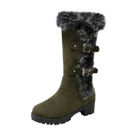 GHSOHS Cowboy Boots for Women Womens Booties Women s Mid Calf Boots Fall Winter Suede Warm Western Cowgirl Boots Belt Buckle Thick Soled Thick Heels Riding Boots Shoes Pointed Toe Boots Size 42