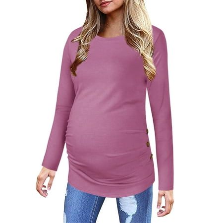 

Sherrylily Maternity Shirt Side Button and Ruched Tunic Tops Long Sleeve T-Shirts