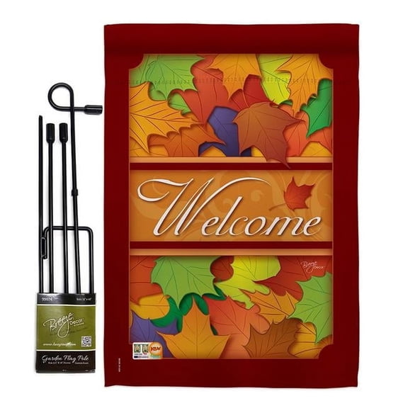 Breeze Decor BD-HA-GS-113035-IP-BO-D-IM10-BD 13 x 18.5 in. Autumn Fall Harvest & Vertical Double Sided Mini Garden Flag Set with Banner Pole