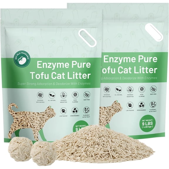Nomipaw Enzyme Tofu Cat Litter, Flushable Clumping Cat Litter, Low Dust, Odor Control, Plant-Based Natural Kitten Litter with Fast Absorption & Low Tracking (9LBS*2)