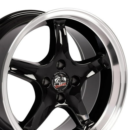 OE Wheels | 17 Inch Fits Ford Mustang 1979-1993 |4Lug Cobra R Style FR04A Black with Machined Lip | 17x9 Rim | REAR FITMENT