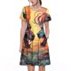 thumbnail image 1 of Balery Colorful Wave Dragon Head Vestidos sueltos de manga corta para mujer, vestidos de verano 2025, vestidos casuales de corte A con vuelo., 1 of 6