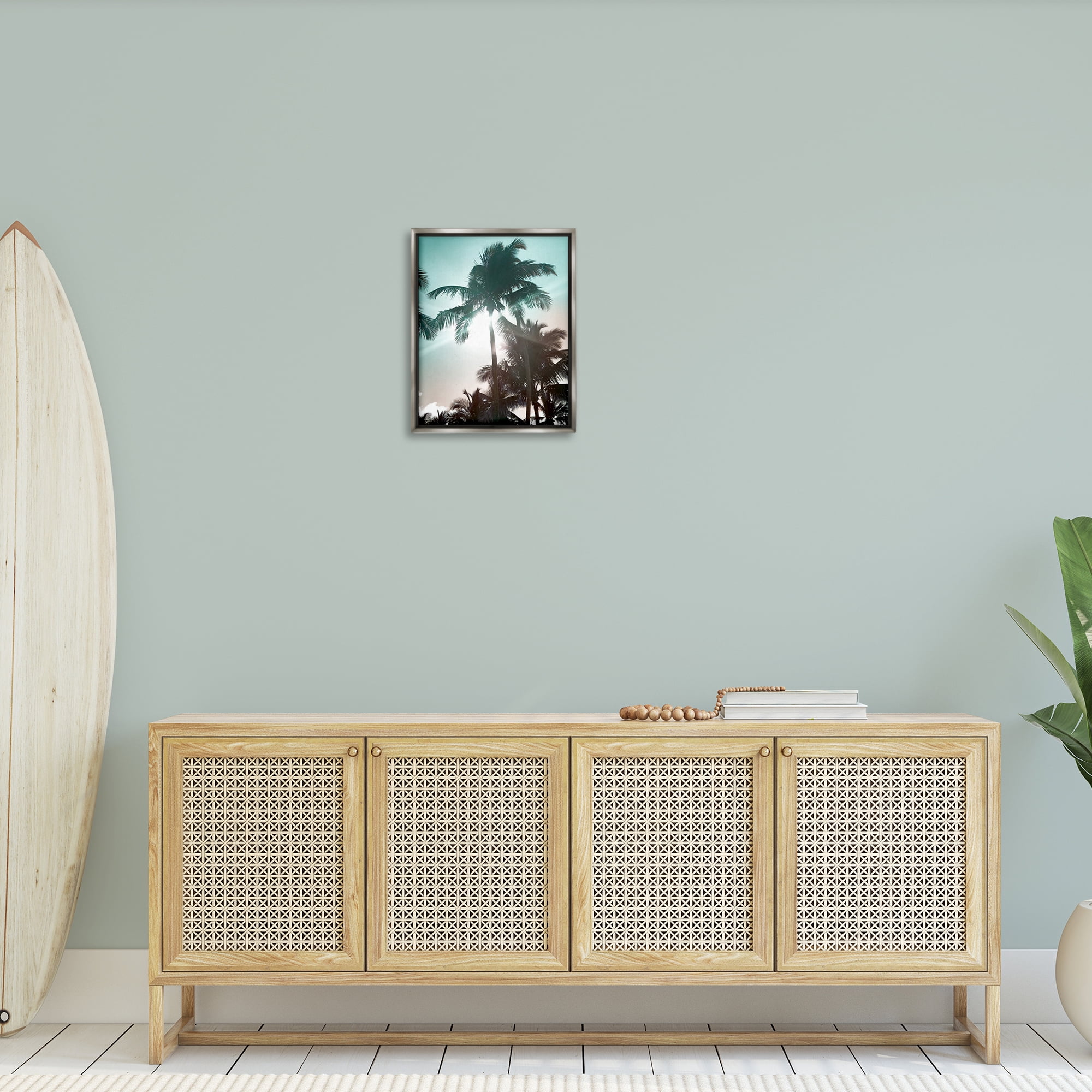 Stupell Industries Shady Palm Trees Coastal Photography Gray Floater Framed Canvas Art Print Wall Art, 17 x 21