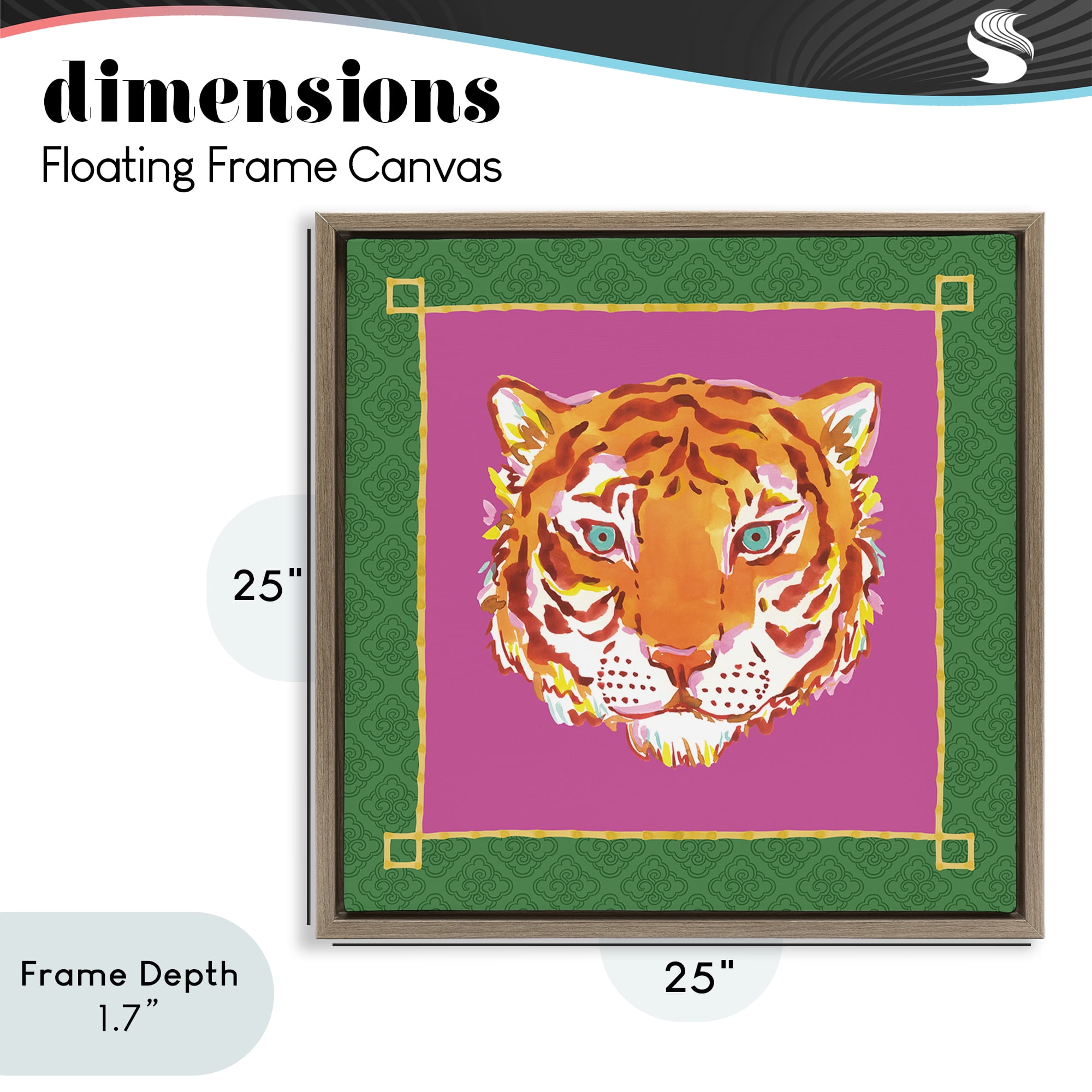 Stupell Industries Bordered Exotic Tiger Portrait Brown Framed Floater Canvas Wall Art, design by Karolina Sato