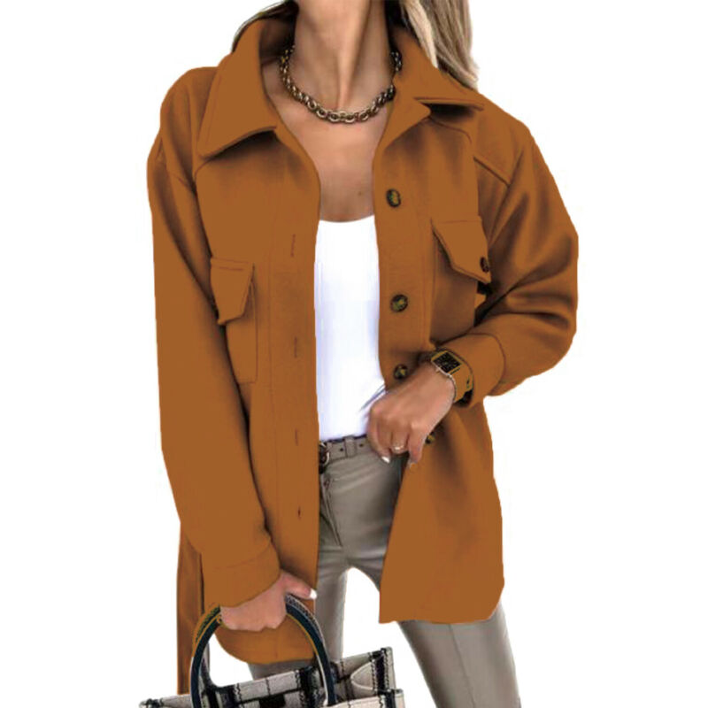 Lapel Single-Breasted Woolen Coat XL 