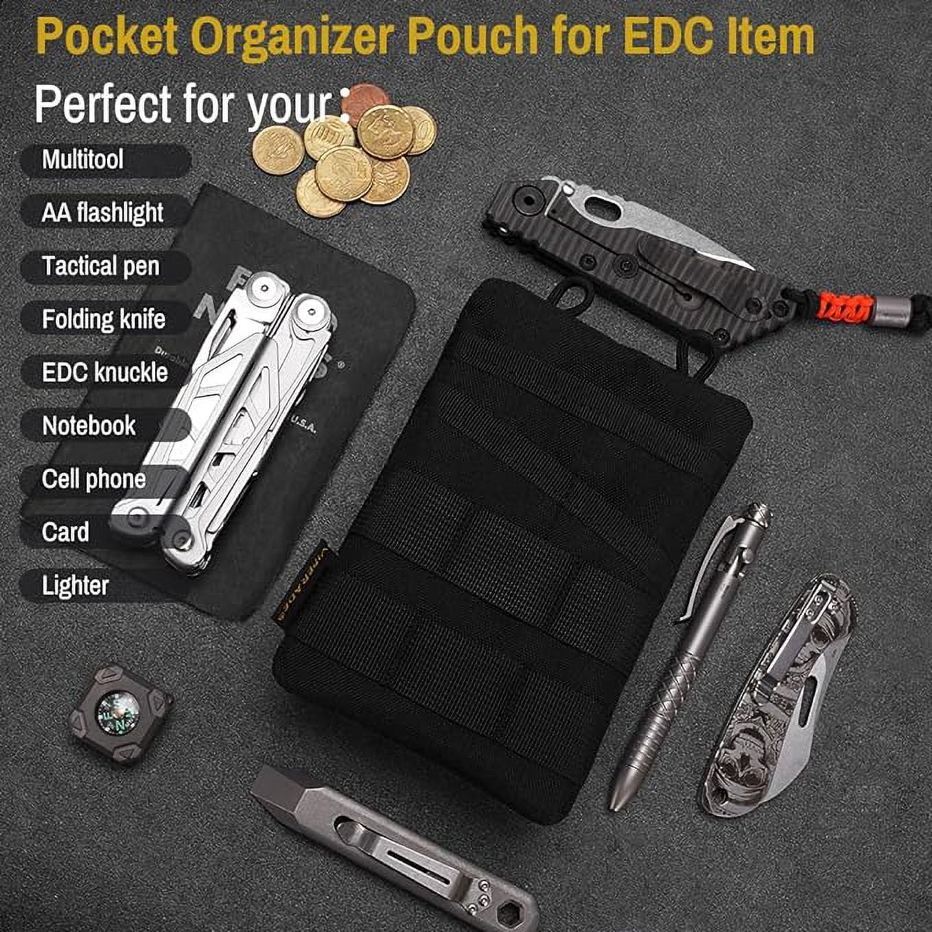 VIPERADE VE3-P Pocket Organizer Pouch, EDC Pocket Organizer Men with DIY Patches Area, EDC Organizer Pouch with 4 Tool Storage EDC Pouch for Flashlight, Pocket Knife, EDC Pen, EDC Gear -Black