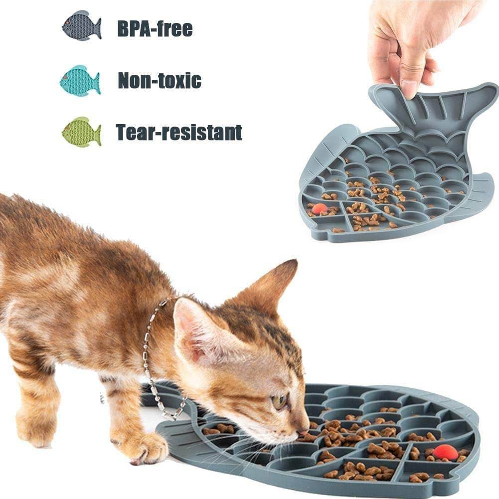 Used for Pets to Relieve Anxiety Cat and Dog Puzzle Feeder DSLONG 2PCS Fish-Shaped Cat Slow Feeder Fish Shape Pet Licking Pad 
