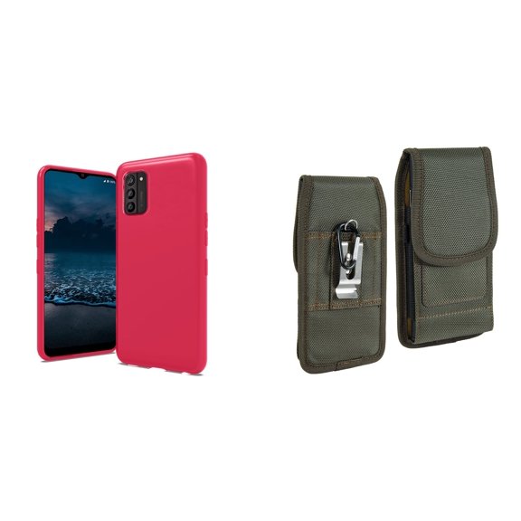 Bemz Flexible TPU Protection Slim Fit Case and Belt Holster Pouch for Nokia G100 (Hot Pink/Green)