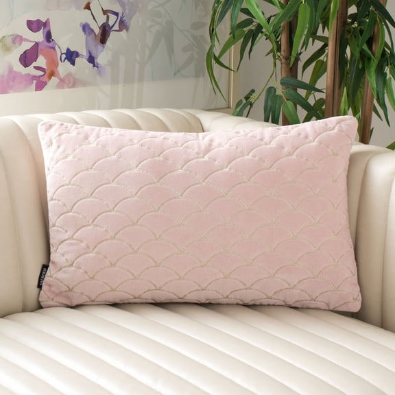 SAFAVIEH Roselen Geometric Decorative Pillow, 12" x 20", Blush/Gold