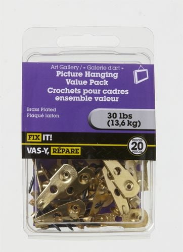 Brass Plated Picture Hanging Value Pack 20 Pieces, These traditional picture hangers offer the most economical option for all wall hangings.