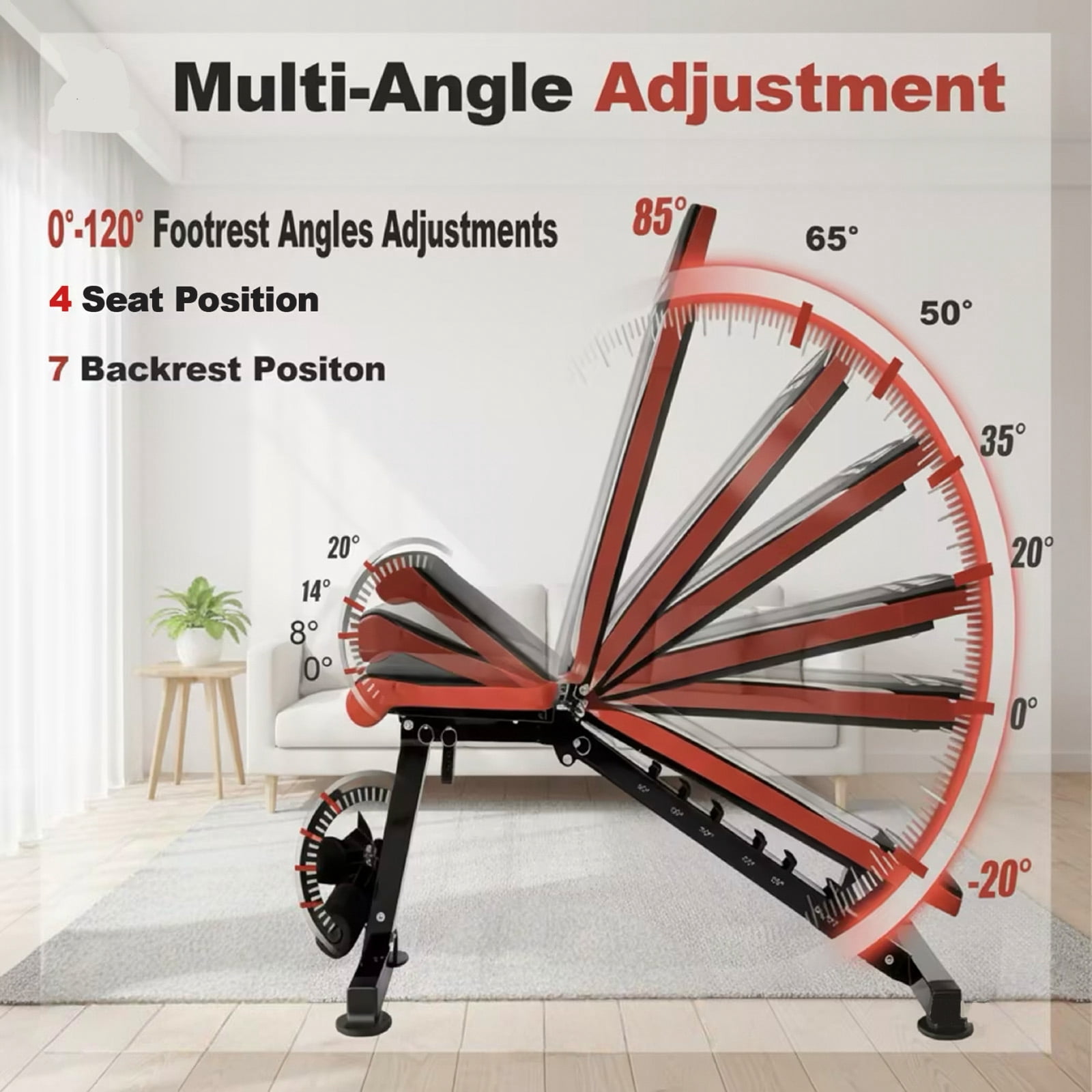 Adjustable Foldable Weight Bench with 7 Backrest 4 Seat Adjustments 900 Lbs Capacity