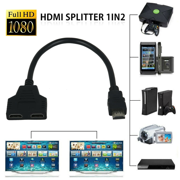 1PC HDMI 2 Dual Port Y Splitter 1080P HDMI v1.4 Male to Double Female  Adapter Cable 1 In 2 Out HDMI Converter Connect Cable Cord - AliExpress