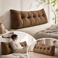 thumbnail image 5 of Tufted Headboard Backrest Cushion with Side Pocket, Long Wedge Reading Pillow for Bed Sofa Dorm, Soft Support Pillow for Reading TV and Bedroom Lounging, 39.37 Inch, Coffee, 5 of 7