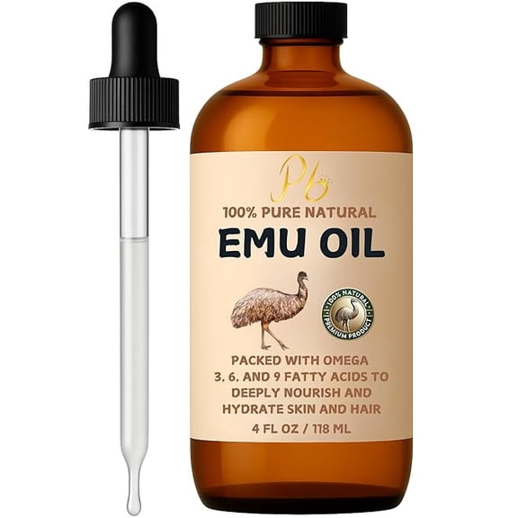 Emu Oil, 100% Pure Australian Emu Oil - Refined Natural Oil for Hair Growth, Anti-Aging Skin Moisturizer, Hydrating Face & Body Oil, Massage Oil for Scars & Dry Skin - Unscented, 4 fl oz Glass Bottle