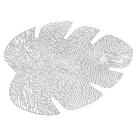 

Hollow Out Leaf Placemats PVC Heat Resistant Non Slip Mats Dining Table Placemat for Kitchen Dining Wedding Home Table Decoration 38cmx28cm Silver