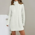 thumbnail image 2 of Women's Sweater Dress Autumn Winter New Slim Knit Dress Turtleneck Cable Pattern Long Sleeve Knitted Gown Dress, 2 of 5