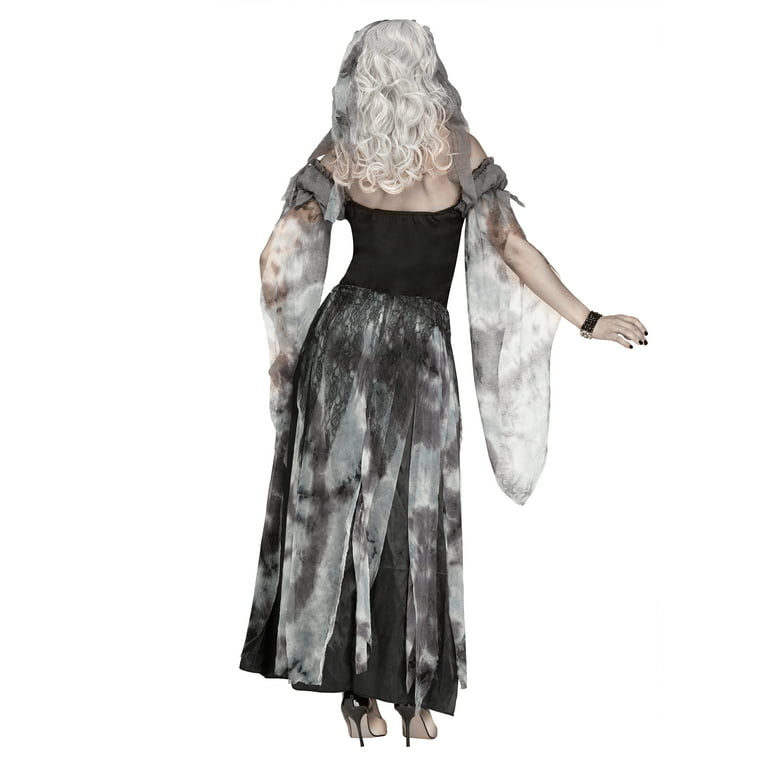 40 Black & Gray Graveyard Bride Women Adult Halloween Costume - Large