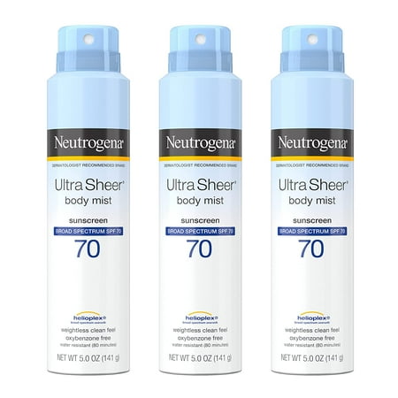 3 Pack - Neutrogena Ultra Sheer Body Mist Full Reach Sunscreen Spray Broad Spectrum SPF 70 5 oz