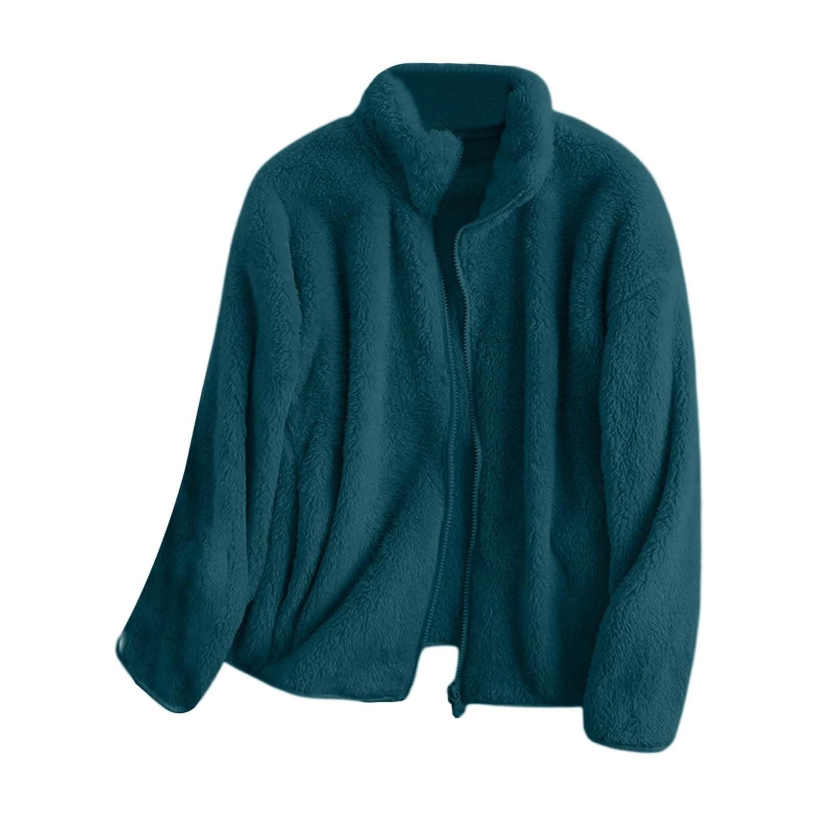 Women's Sherpa Fleece Jacket, Stand Collar Zip Front Plush Lined