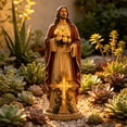thumbnail image 4 of Religious Garden Sculpture Figurine with Glowing LED Golden Roses, 20 cm Resin Statue for Home Decor, USB-Powered Soft Light for Altar or Mantel Display, 4 of 8