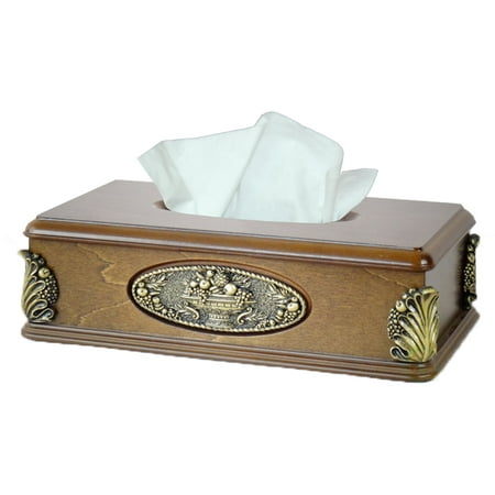 - Classic Wood Tissue Box Holder with Gold Plaque