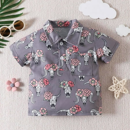 

Huilaibazo Toddler Boys Girls Short Sleeve Cartoon Prints Coat Kids Tops T Shirt With Pocket