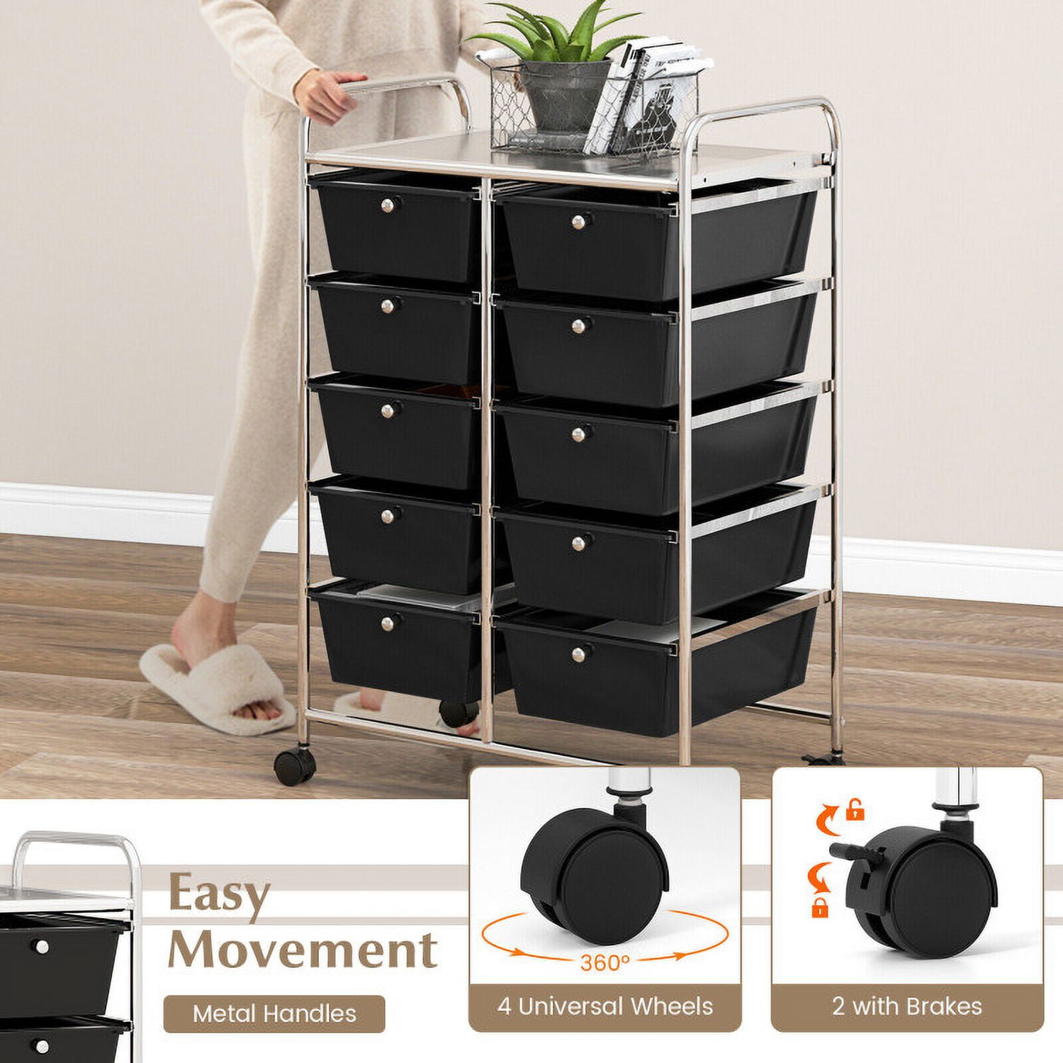 Demi Bonn 10-Drawer Rolling Storage Cart Multi-Use Storage Bin Organizer Rolling with 4 Universal Casters, Black
