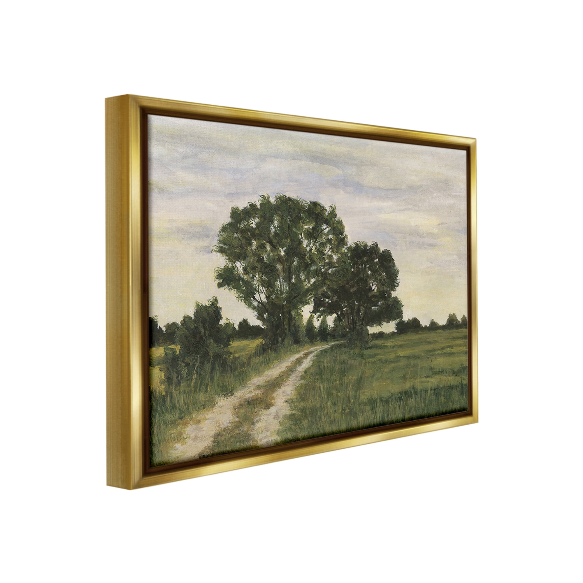 Stupell Industries Trees on Country Road Landscape Painting Gold Floater Framed Canvas Art Print Wall Art, 31 x 25