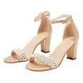 thumbnail image 3 of FSJ Women Wedding Pearl Round Open Toe Sandals Strap Chunky High Heel Ankle Buckle Comfortable Pump Bridal Party Prom Dress Shoes Size 7.5 Gold, 3 of 5