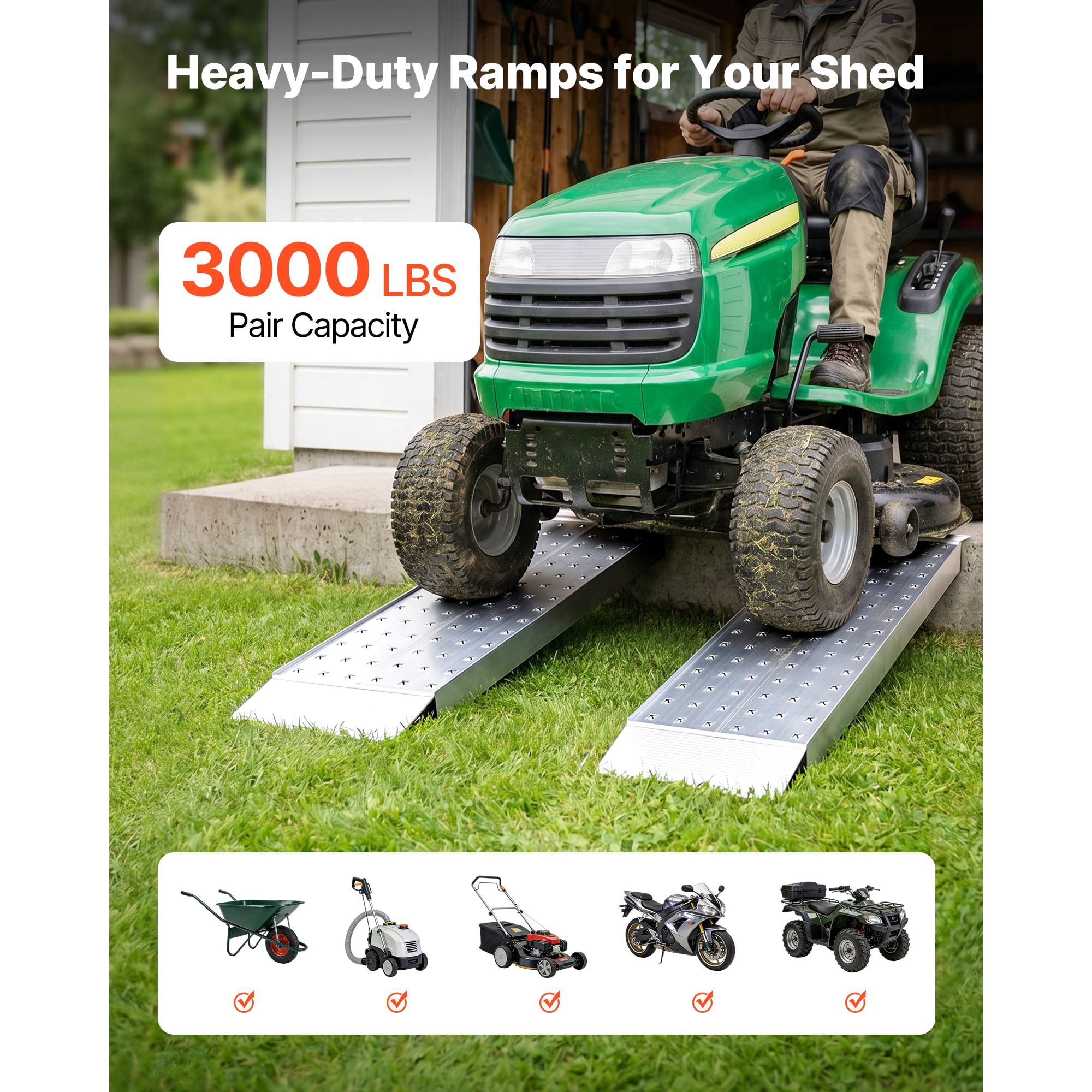 Aluminum Trailer Ramps, 2PCS 39 x 12 in, Heavy-Duty ATV Ramp Set with Anti-Slip Plates, 3000LBS Combined Capacity Loading Ramps for Motorcycles, Lawn Mowers, Farm Tractors, Carts