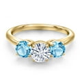 thumbnail image 3 of Gem Stone King 18K Yellow Gold Plated Silver White Moissanite and Swiss Blue Topaz Engagement Ring for Women | 2.10 Cttw | Round 6MM | Gemstone Birthstone | Size 7, 3 of 7