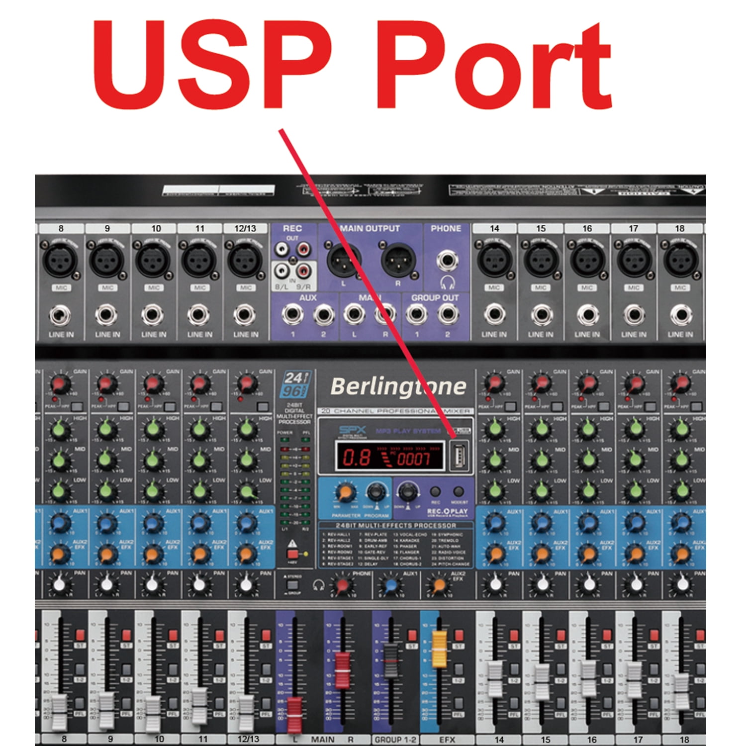 Berlingtone BR-20MX- 20 Channel Professional Bluetooth Studio Audio Mixer - DJ Sound Controller, USB MP3 Player, PC Recording,18 Microphone Jack, 48V Phantom Power, 24BIT Digital Effect, Metal chass