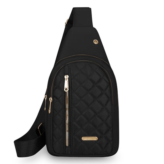 ROLKFUK Sling Bag for Women, Quilted Crossbody Chest Bag, Multi Pocket Oxford Shoulder Bag