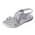 thumbnail image 1 of IUJSOY Sandales Plates pour Femmes Été Plage T-Strap Sandale Perlée Strass Chaussures Compensées Bohème, 1 of 9