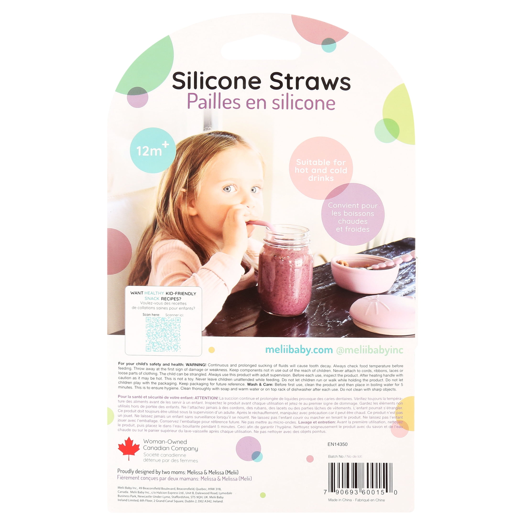 Melii Baby, Silicone Straws 6 Piece Set with Cleaning Brush, Multi-color