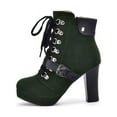 thumbnail image 6 of hopeusnice Women's Buckle Lace Up Ankle Boots Chunky Heel Suede Booties High Heel Dress Shoes Fall Winter Warm Comfortable Fashion Boots Green 40, 6 of 6