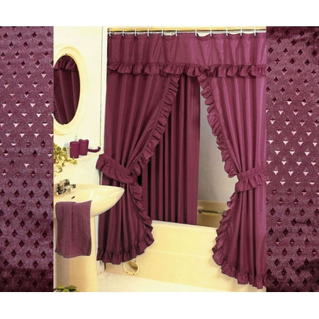 Diamond Pattern Fabric Double Swag Shower Curtain Set Tieback