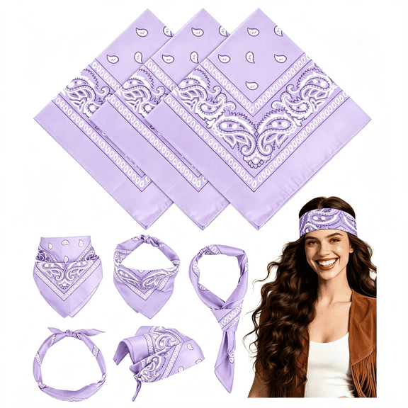 XIBUFE 3/6/10 Pack Bandanas for Women Men, Paisley Pattern Bandana Handkerchiefs Outdoor Multi-Purpose Cowboy 100% Polyester Paisley Pattern Purple Bandana