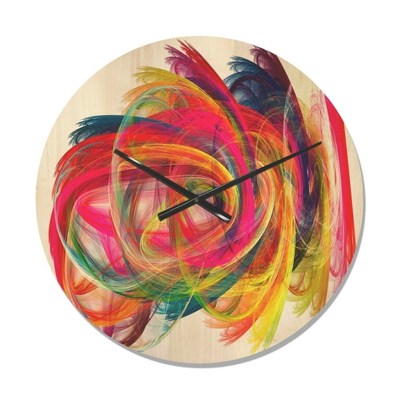 Designart 'Colorful Fractal Thick Strokes ' Modern Wood Wall Clock