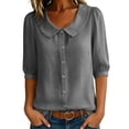 thumbnail image 5 of Kezqiaxn White Button Down Shirt Women Fashion Half Sleeve Collared Dressy Summer Tops Business Work Blouses, 5 of 9