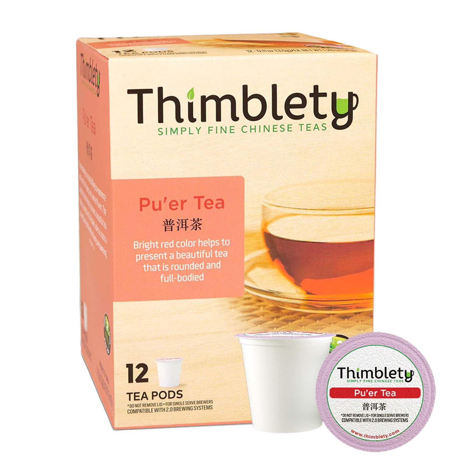 Thimbelty Pu'er Tea, Gourmet Black Tea for K-Cup Brewers, 12 Pods