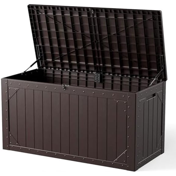 100 Gallon Outdoor Storage Box, Weatherproof Deck Box for Patio Cushions, Throw Pillows, Garden Tools, Lockable Resin Large Outdoor Storage Bench for Yard, Porch, or Balcony$$Garden & Patio