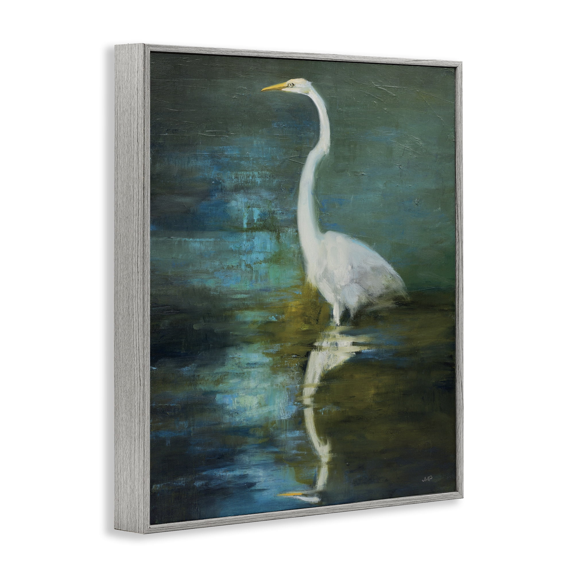 Stupell Industries Nautical Bird Lake Reflection Animals & Insects Painting Gray Framed Art Print Wall Art, 24 x 30